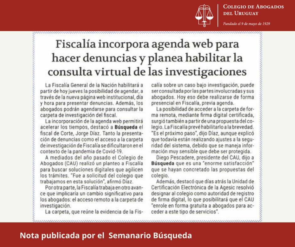 La Fiscalía General de la Nación habilitará desde hoy la posibilidad de agendar por web, día y hora para presentar denuncias