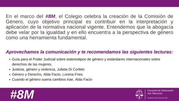 En el marco del #8M, el Colegio celebra la creación de la Comisión de Género