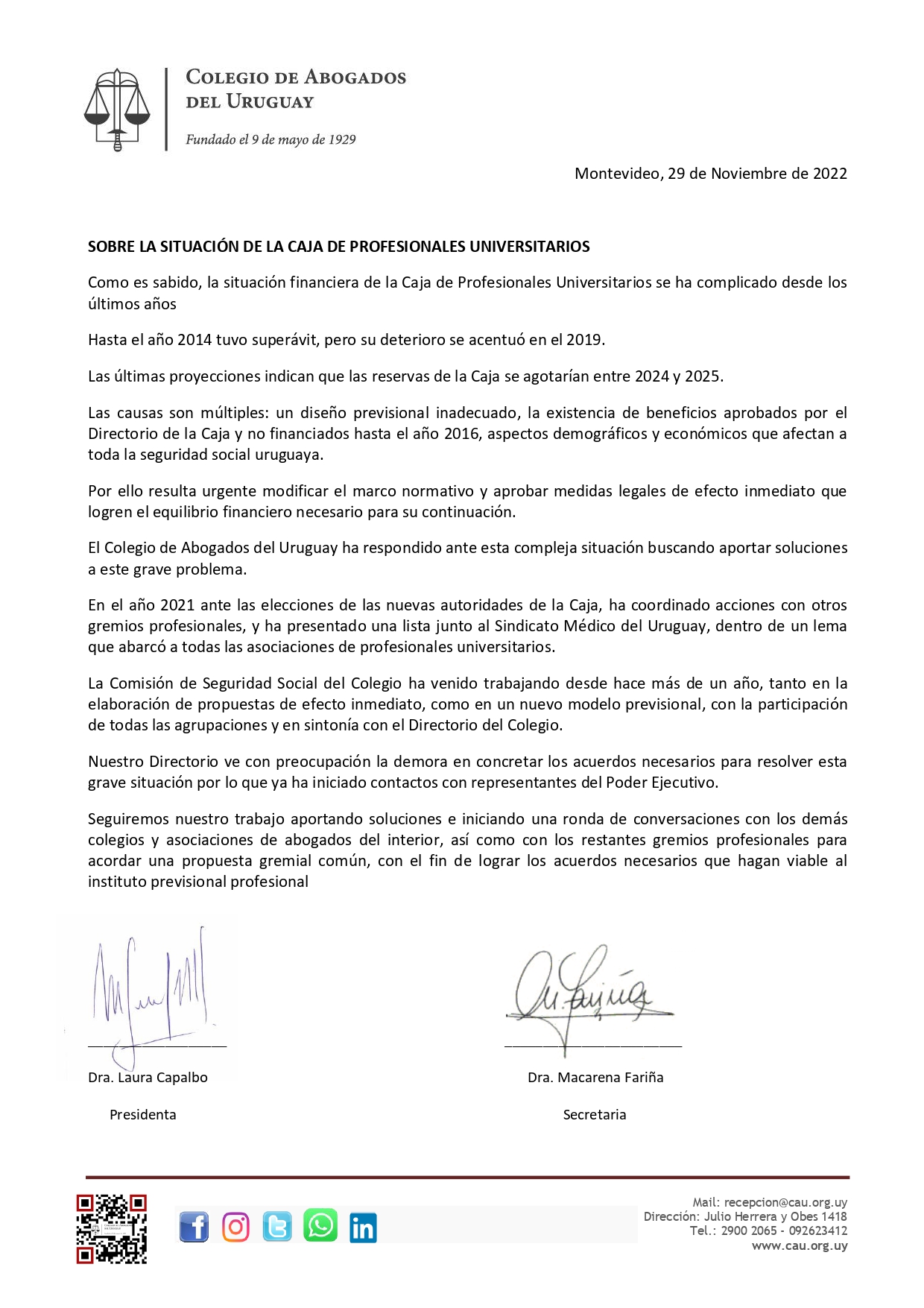 Comunicado importante CAU – 29/11/2022