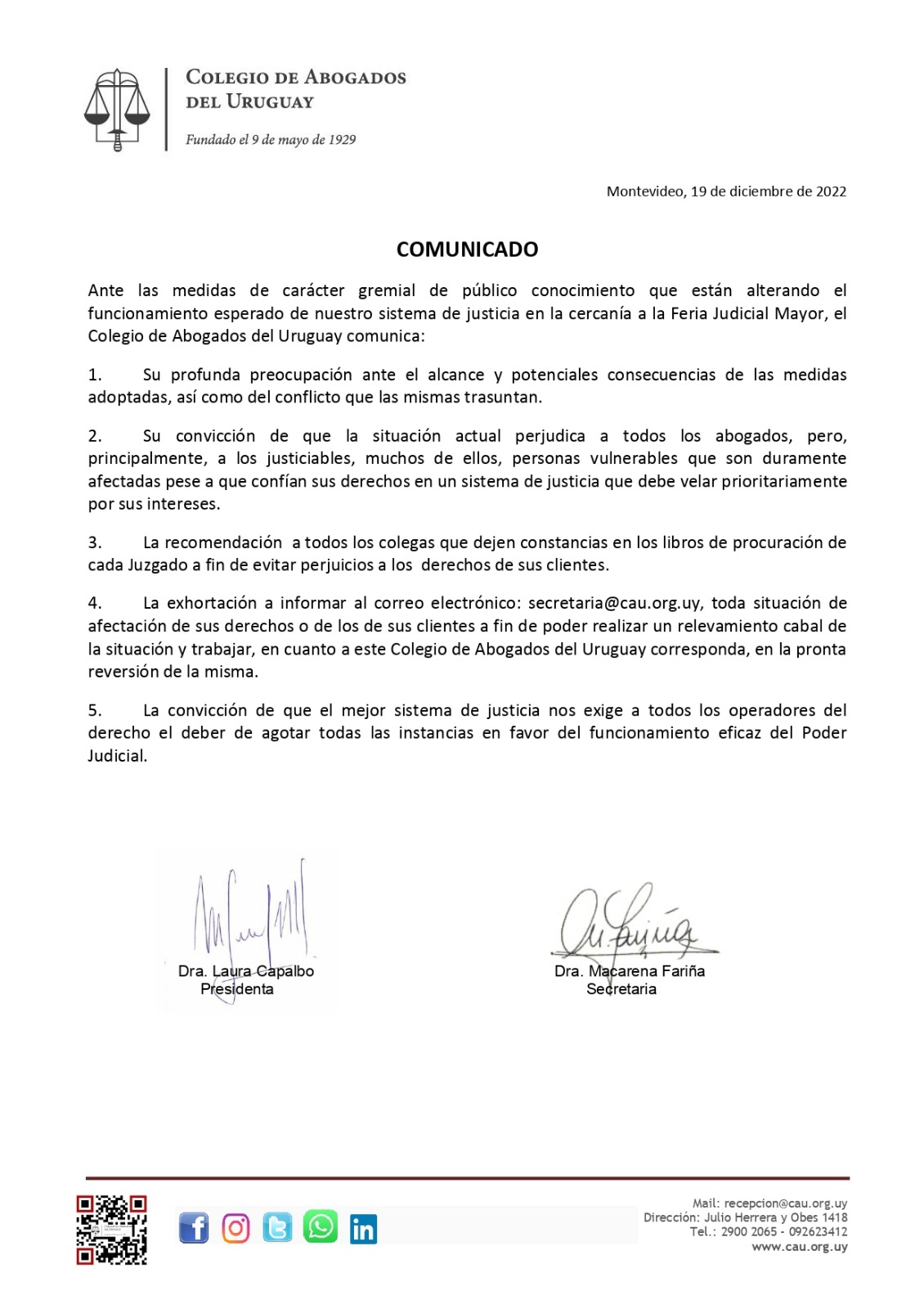 Comunicado importante CAU – 19/12/2022