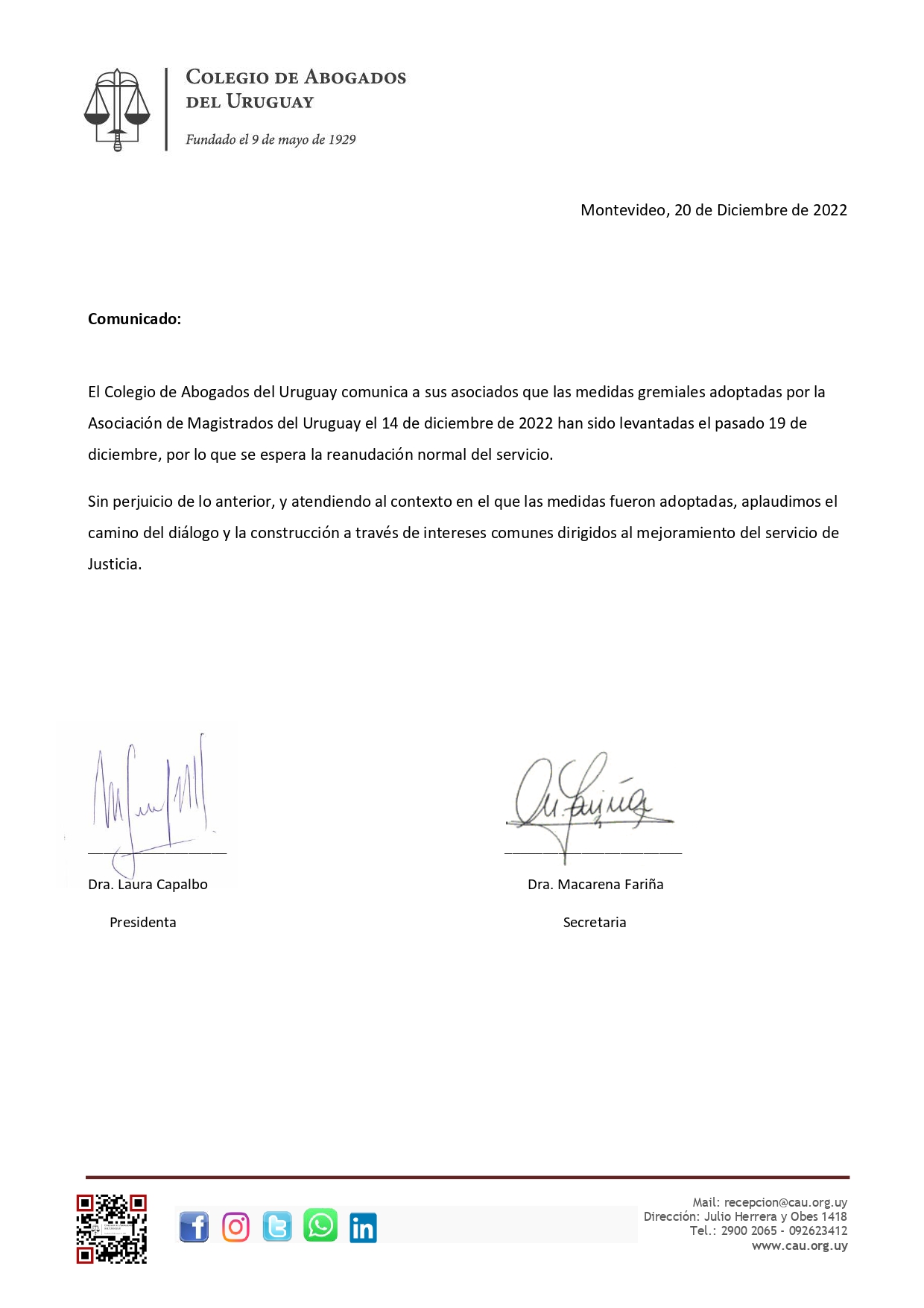 Comunicado importante – 20/12/2022