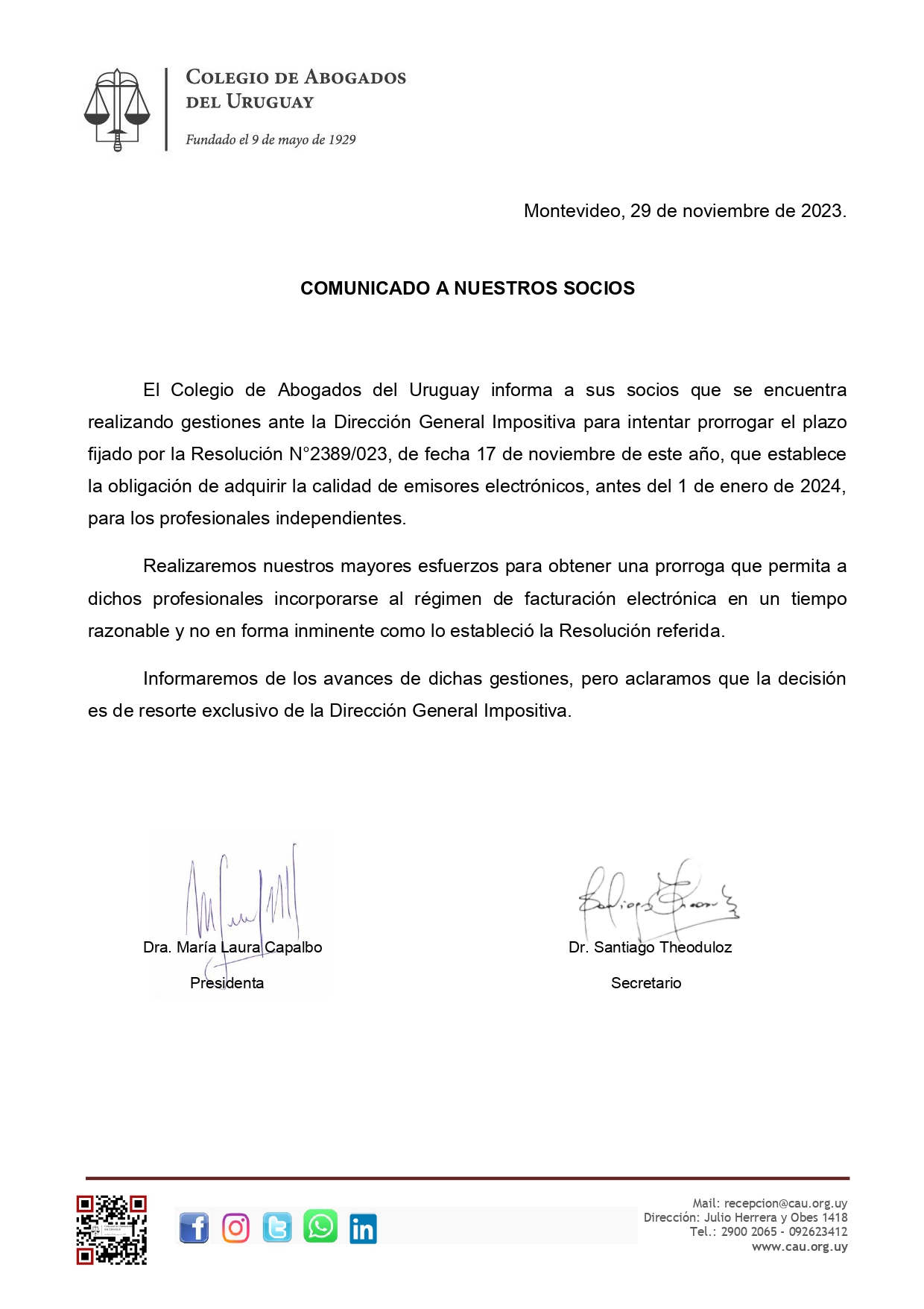Comunicado CAU – 29-11-2023