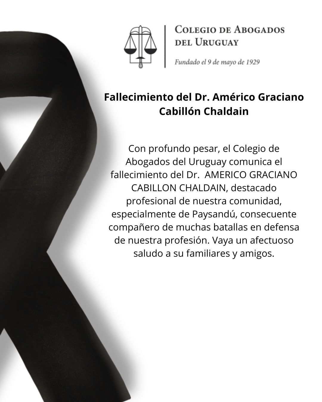 Fallecimiento del Dr. Américo Graciano Cabillón Chaldain