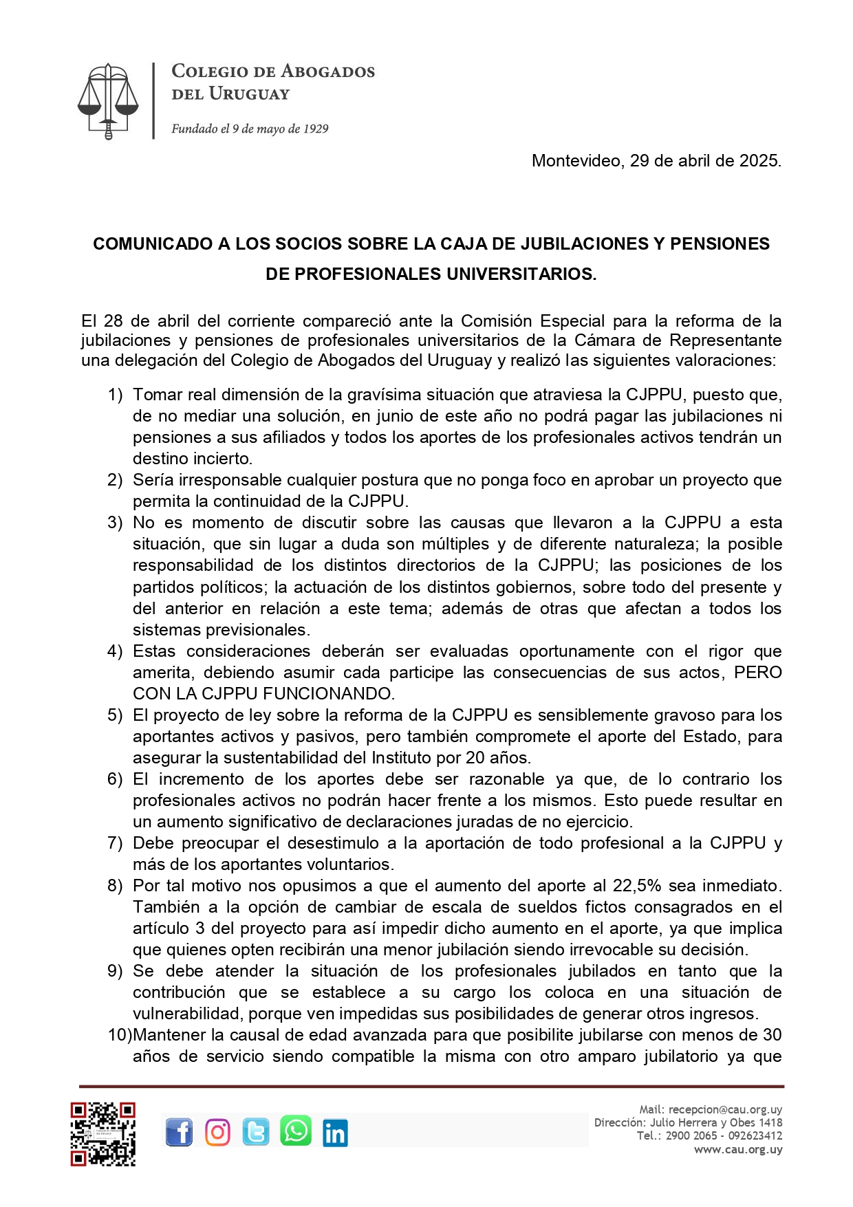 Comunicado 29-04-2025