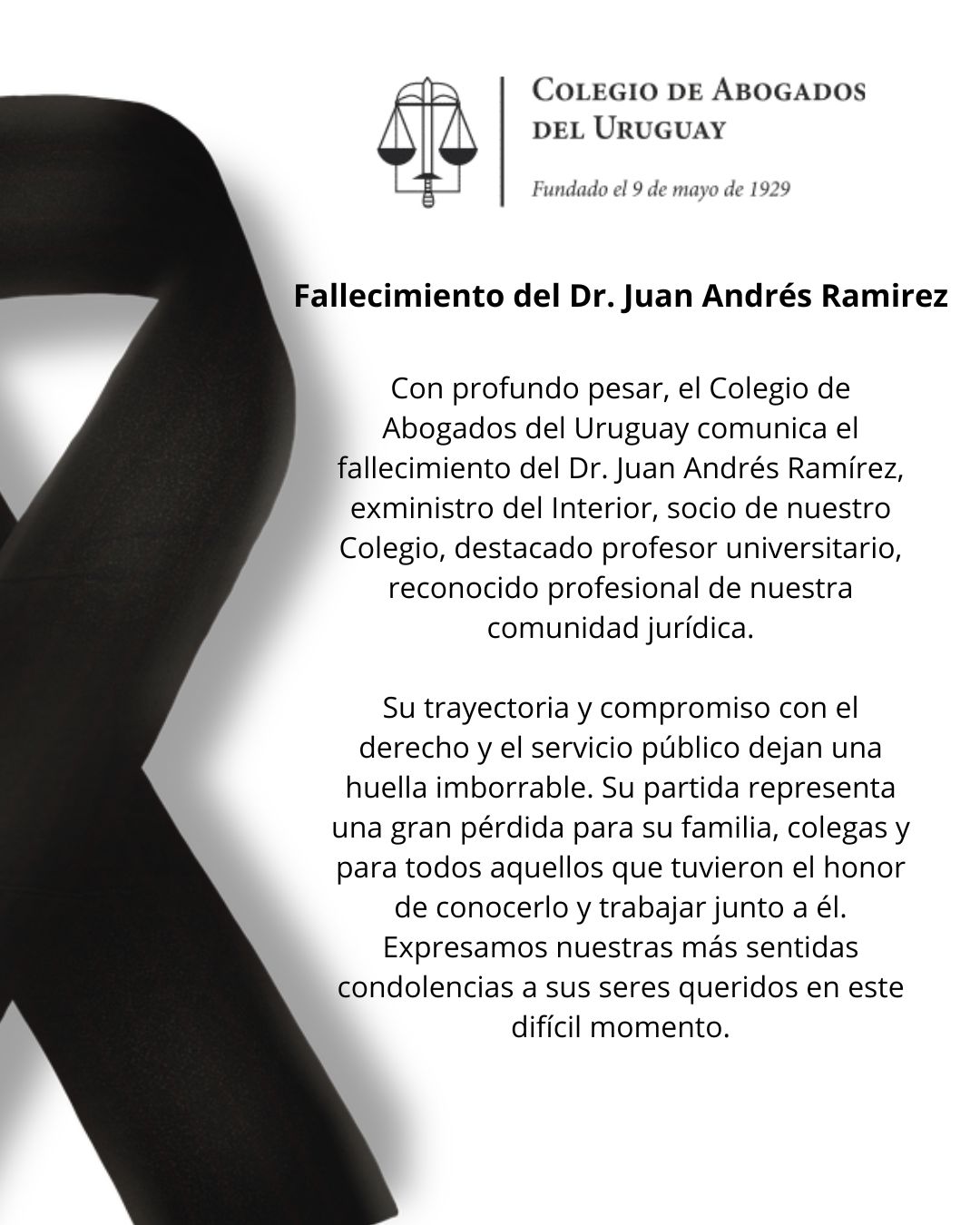 Fallecimiento del Dr. Juan Andrés Ramirez