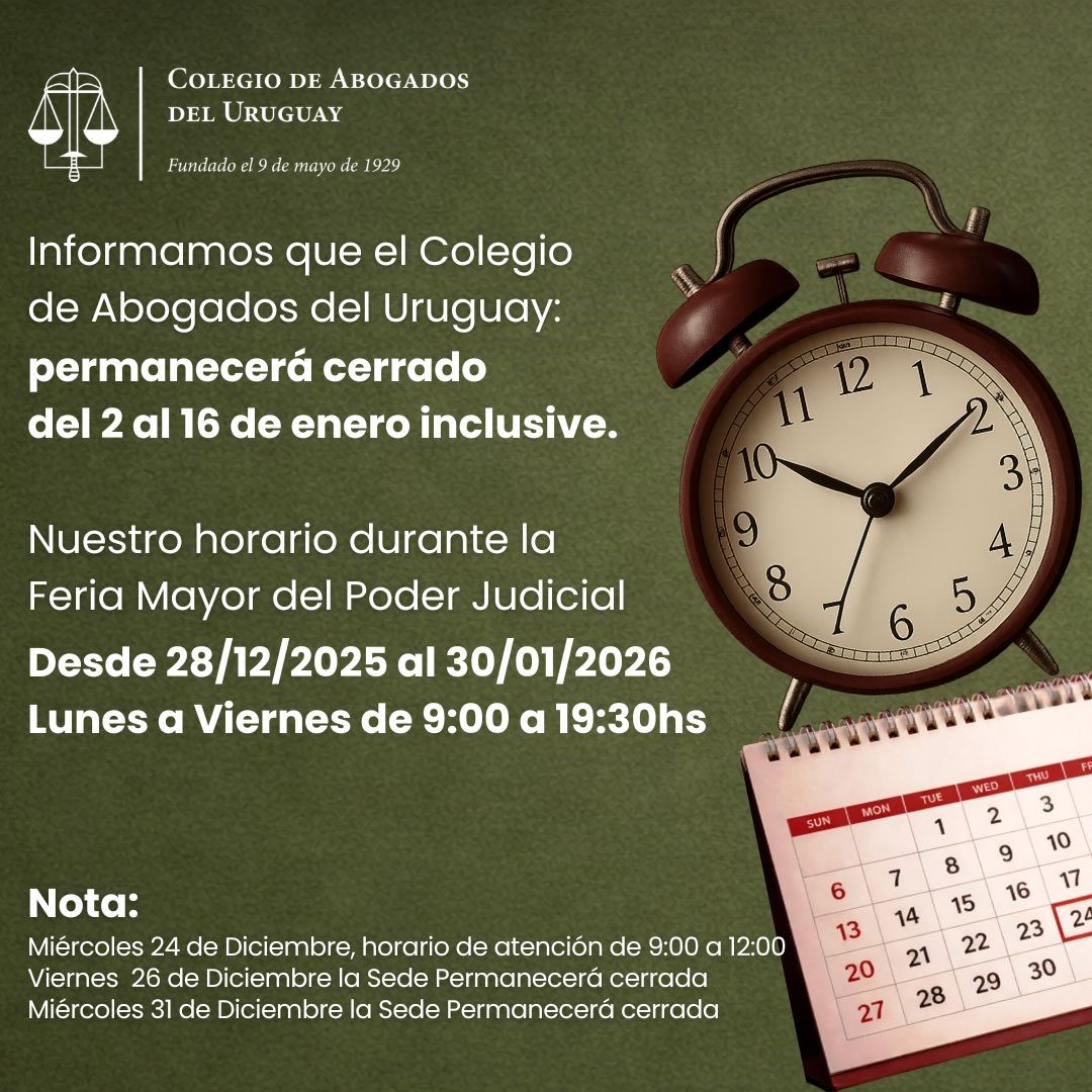 Cambio de Horario en Sede del Colegio de Abogados del Uruguay