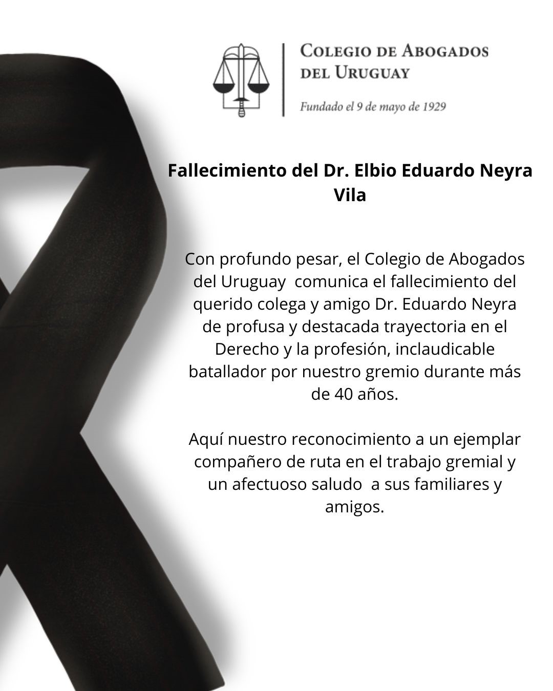 Fallecimiento del Dr. Elbio Eduardo Neyra Vila
