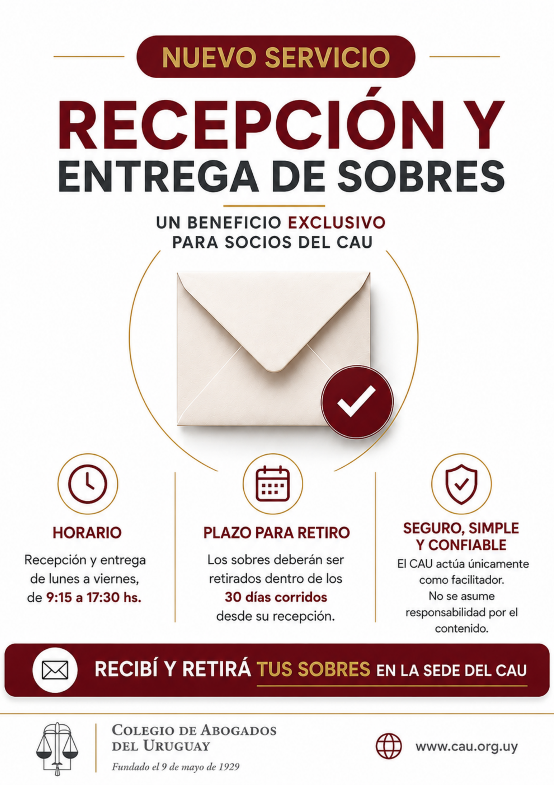 Nuevo servicio de recepción y entrega de sobres para socios del CAU