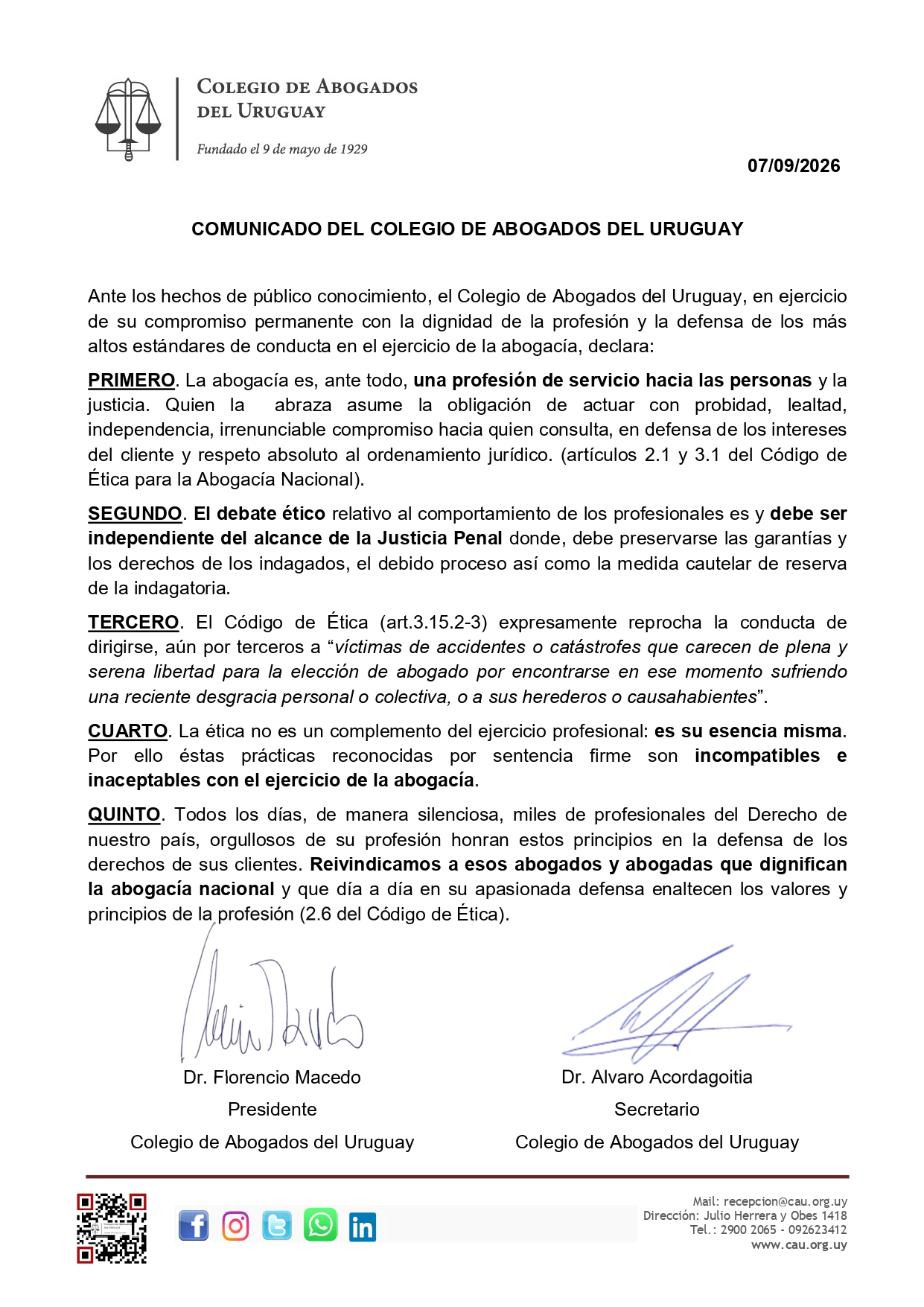 Comunicado CAU – 07-09-2026