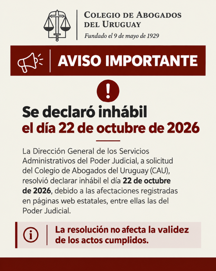 Aviso: El Poder Judicial declaró inhábil el día 22 de octubre de 2026